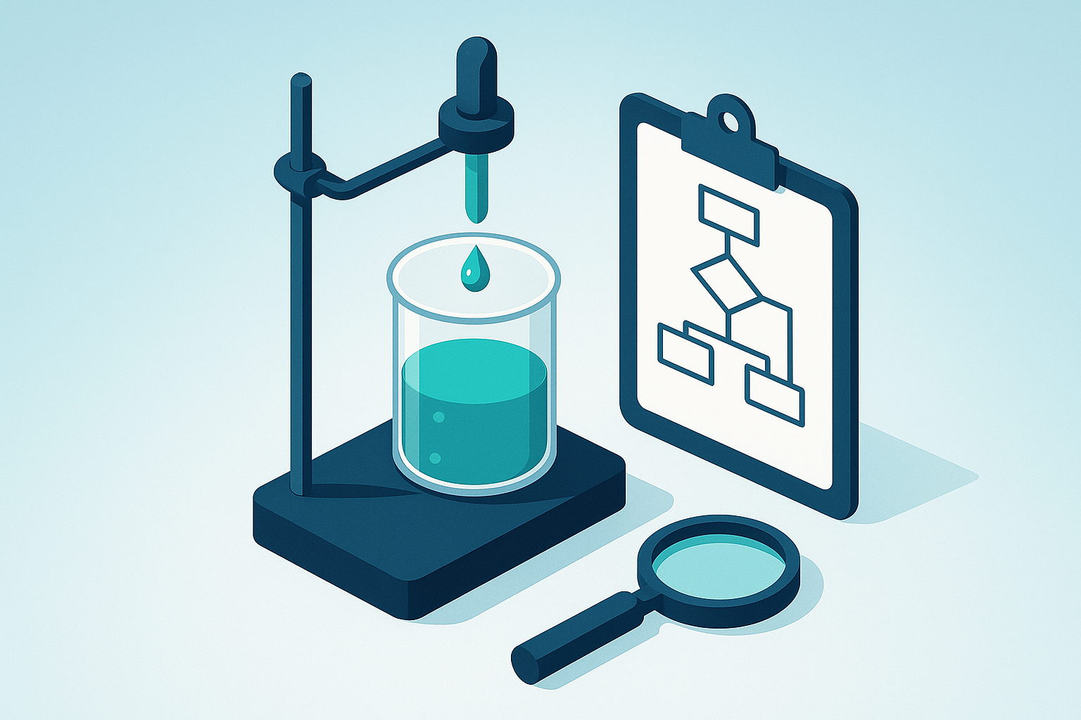 Schematic of AEO testing process in blueprint style