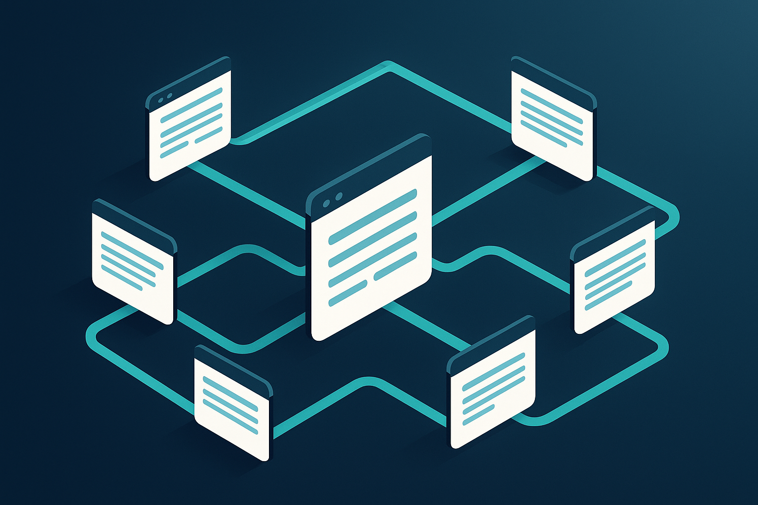 Illustration of internal linking suggestions with interconnected pathways