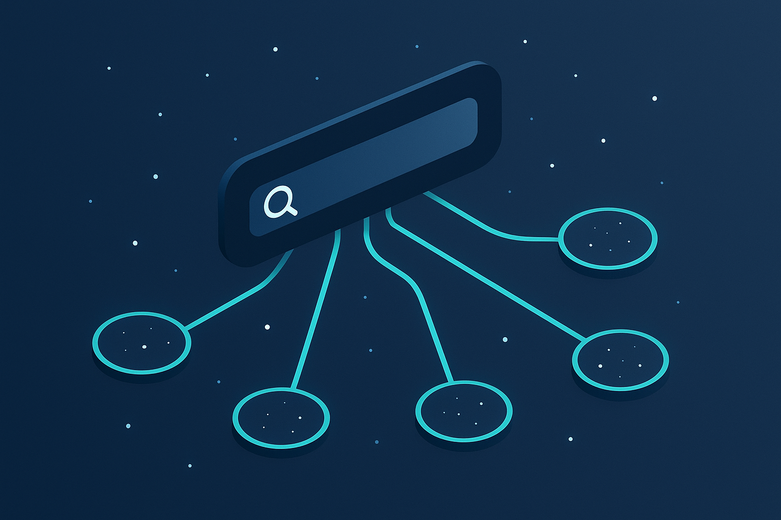 Cosmic illustration of a search interface showing source selection by generative engines