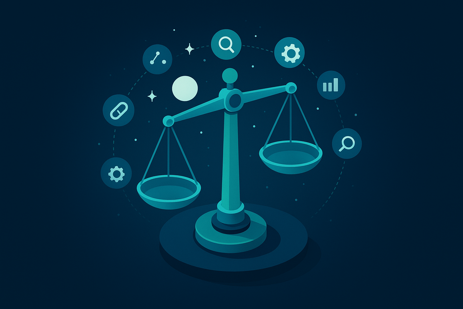 Celestial balance scale illustration comparing GEO tactics and tools