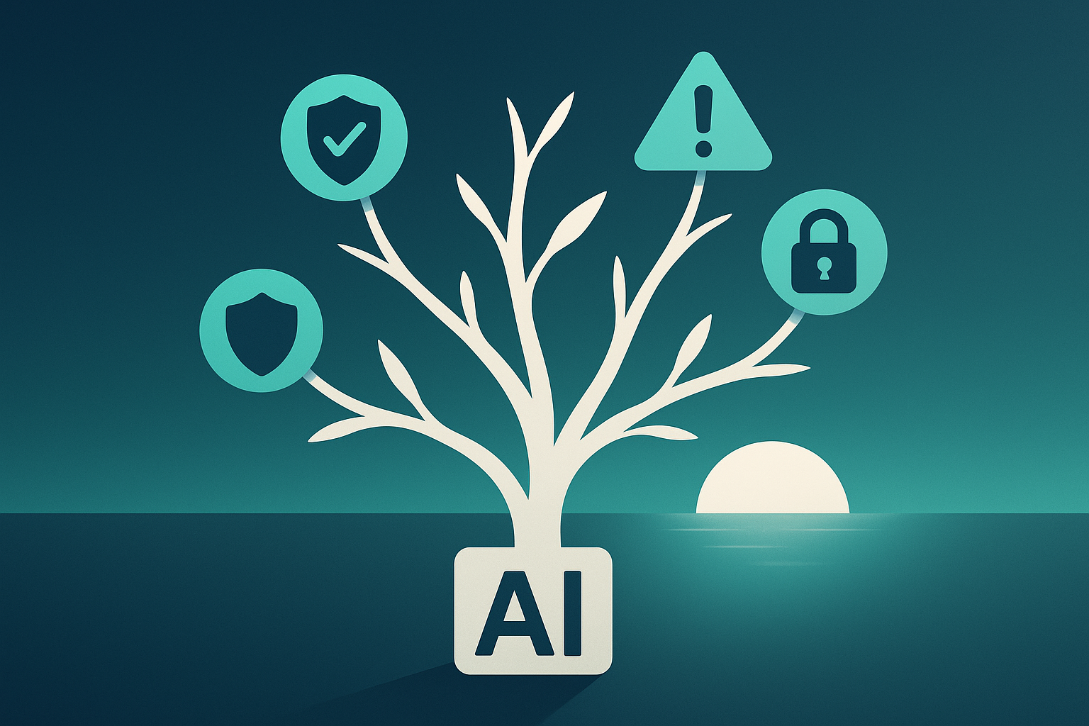 Branches reaching towards new horizons symbolizing AI licensing and safety