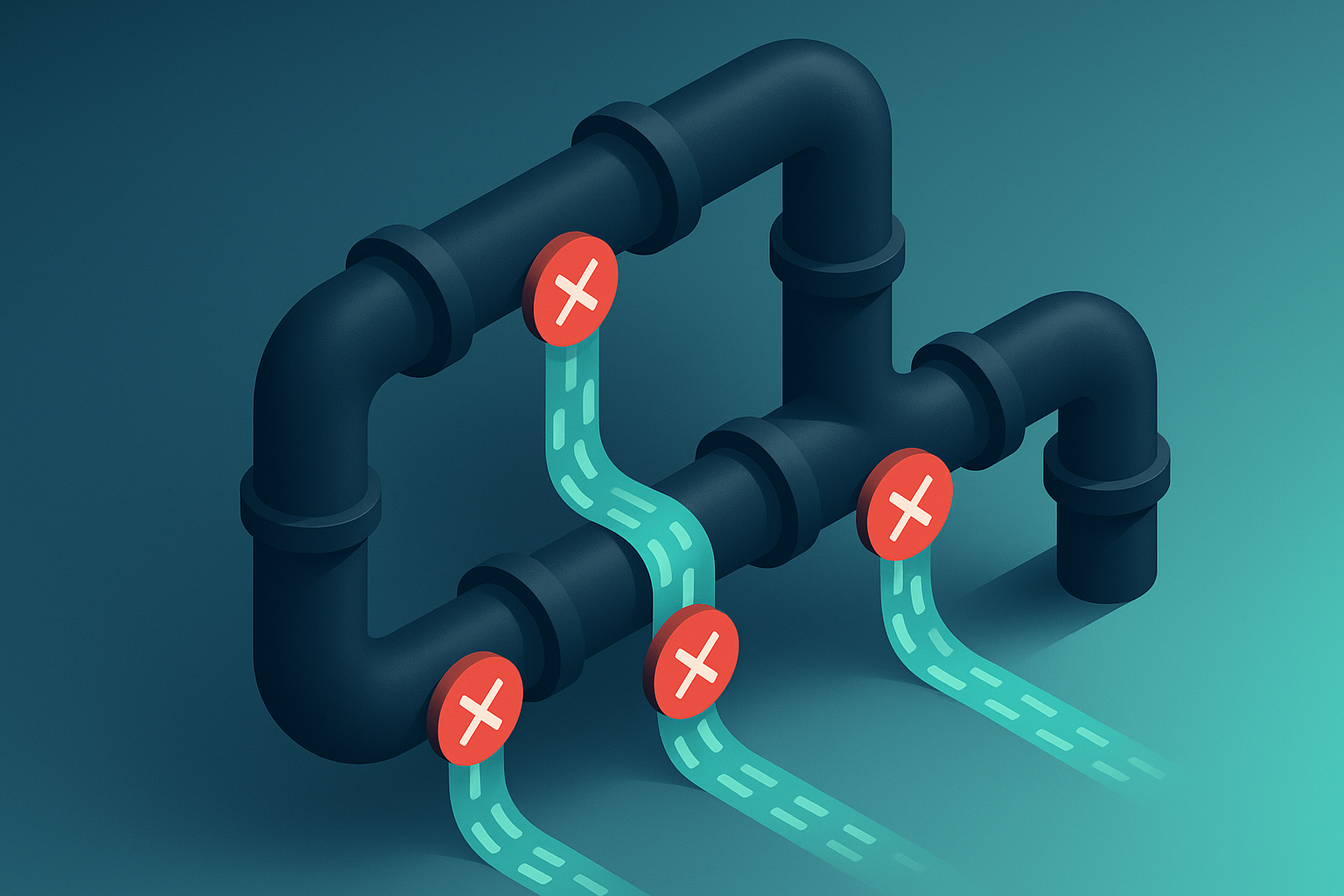 Tech illustration showing bias entry points in AI data pipelines