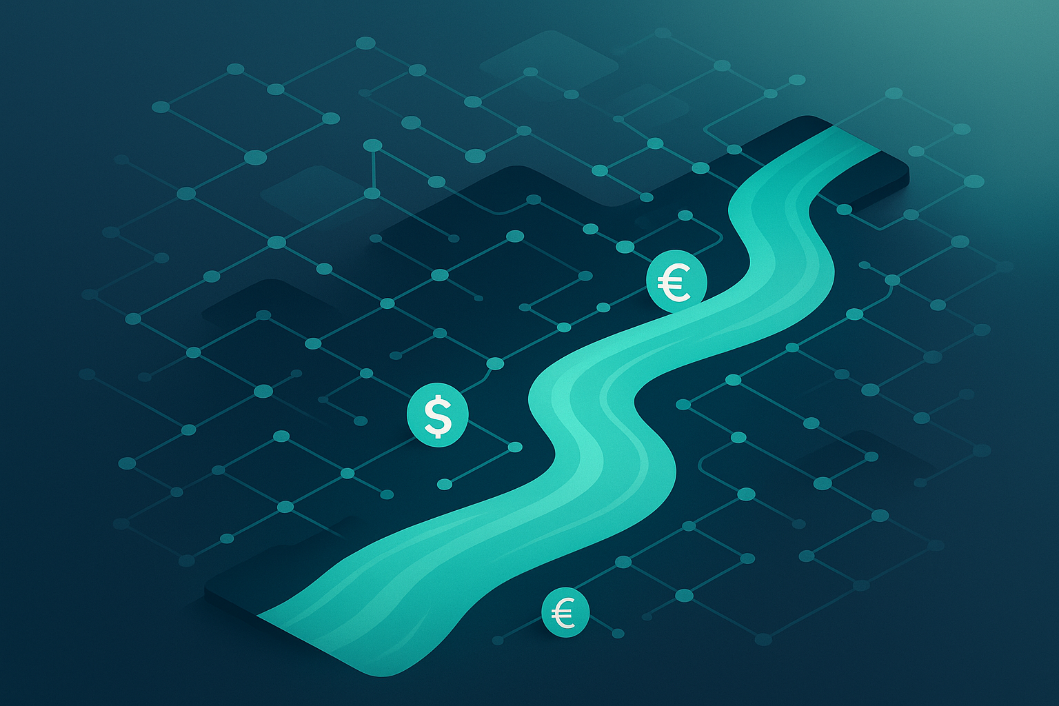 Illustration depicting money flow and attribution in a digital network