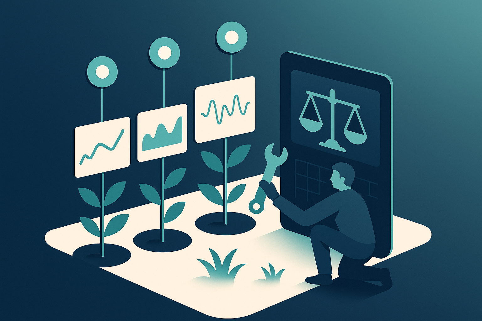 Illustration of measurement and maintenance with graphs and monitoring