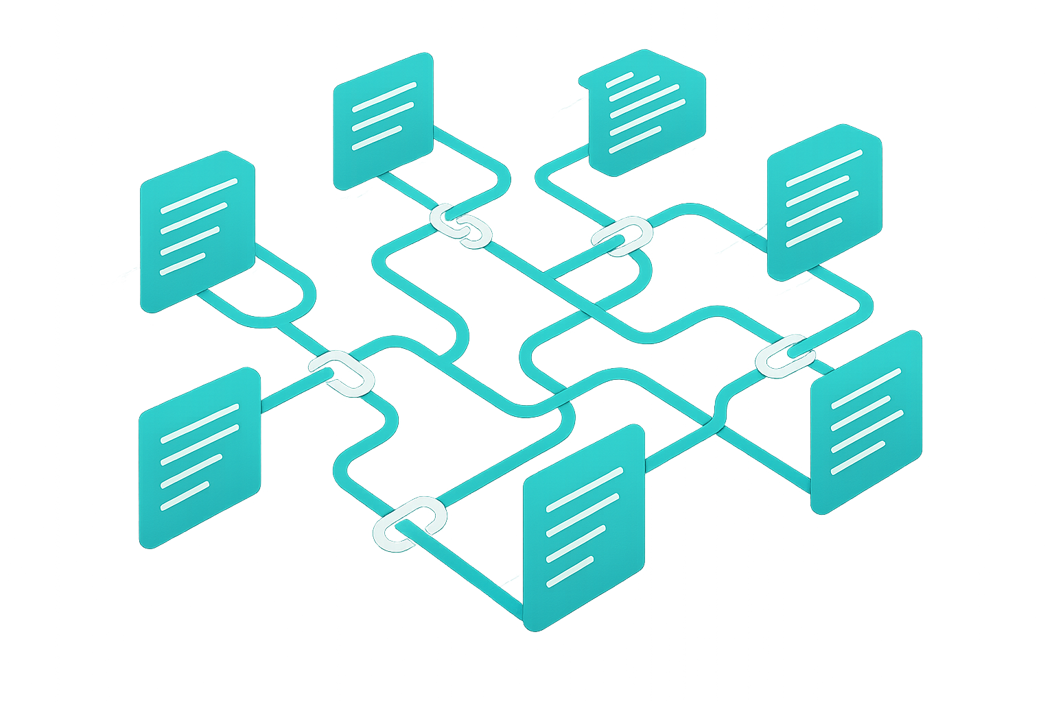 Illustration of internal linking suggestions with interconnected pathways