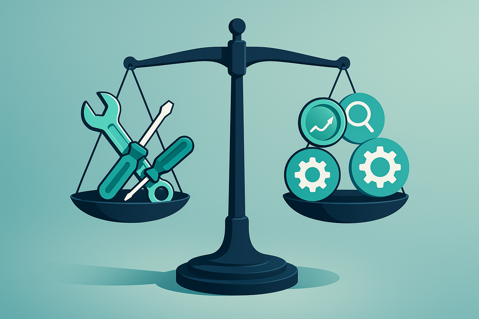 Illustration of scales comparing entity optimization methods and tools